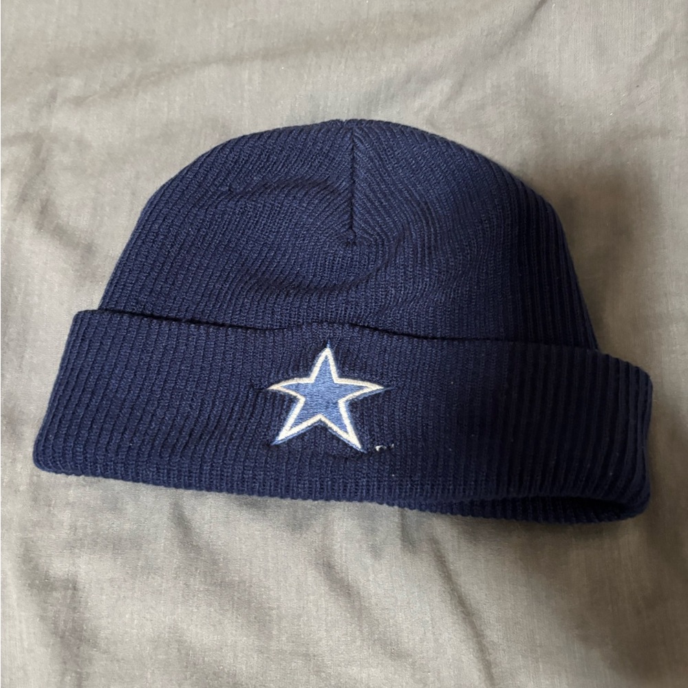 Navy Knit Beanie with Star Embroidered Logo